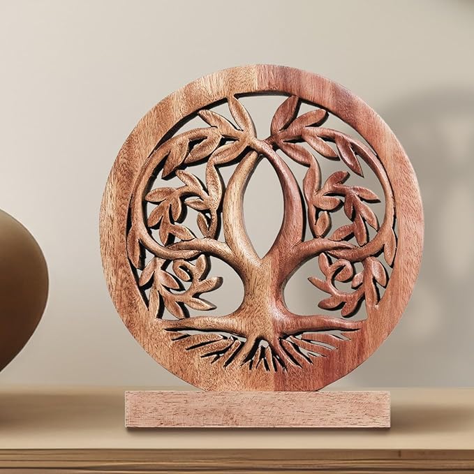 Decozen Solid Wood Tree of Life Sculpture - Home Decor, Living Room, Boho, Shelf, Coffee Table, Centerpiece Table Decorations, Mantle, Dining Table Centerpiece, Bathroom Shelf, Entryway, Farmhouse