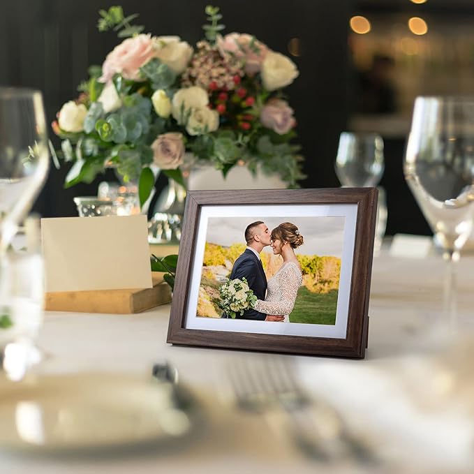Giftgarden Brown 5x7 Picture Frame Set of 4, 6x8 Matted to 5x7 Photo Rustic Walnut Frames with Mat for Wall or Tabletop
