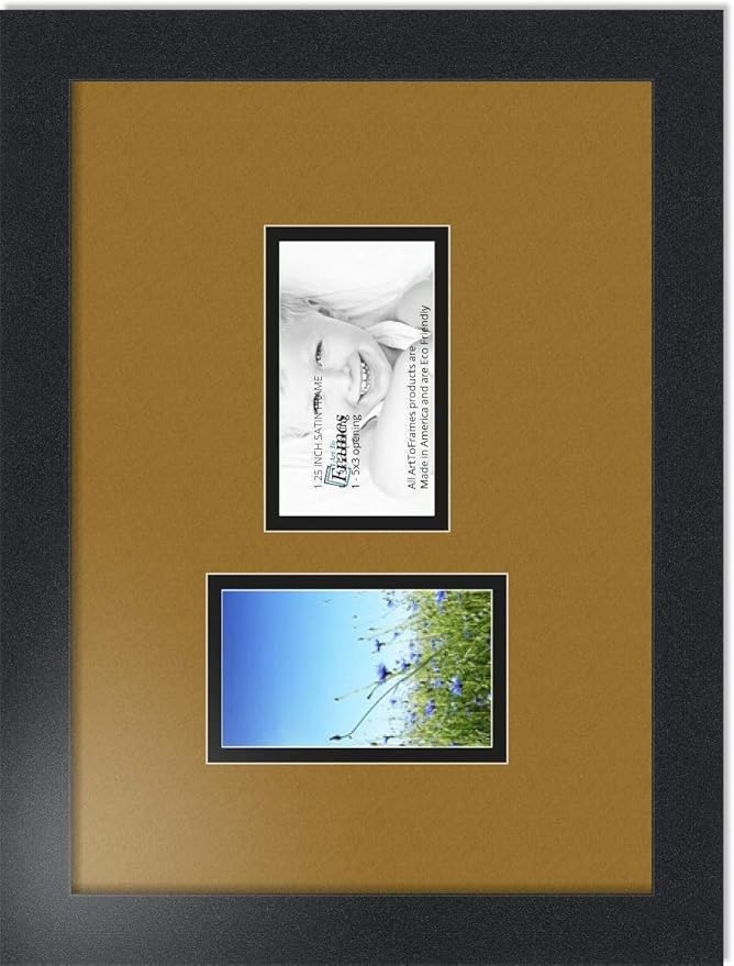 ArtToFrames Collage Photo Frame Double Mat with 2-3x5 Openings with Satin Black Frame and El Dorado mat.