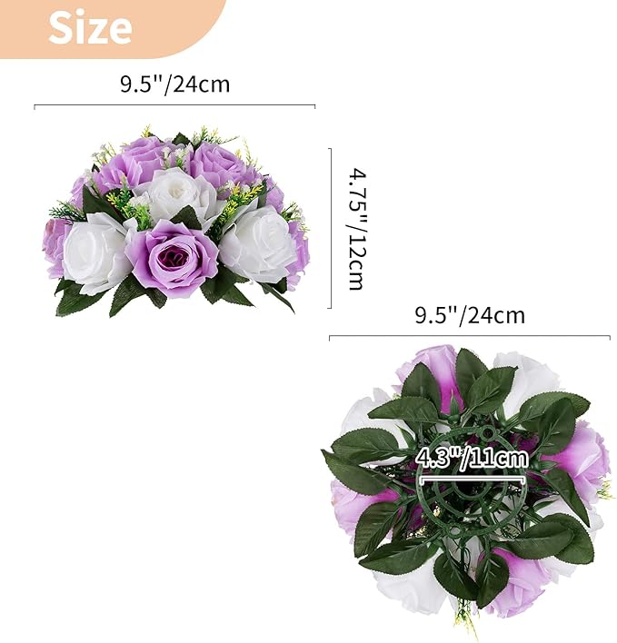 NUPTIO Flower Wedding Centrepieces for Tables - 10 Pcs 9.5in Diameter Lilac & White Artificial Flowers Rose Ball for Centerpieces Table - Fake Rose Arrangements for Weddings Birthday Party Decor