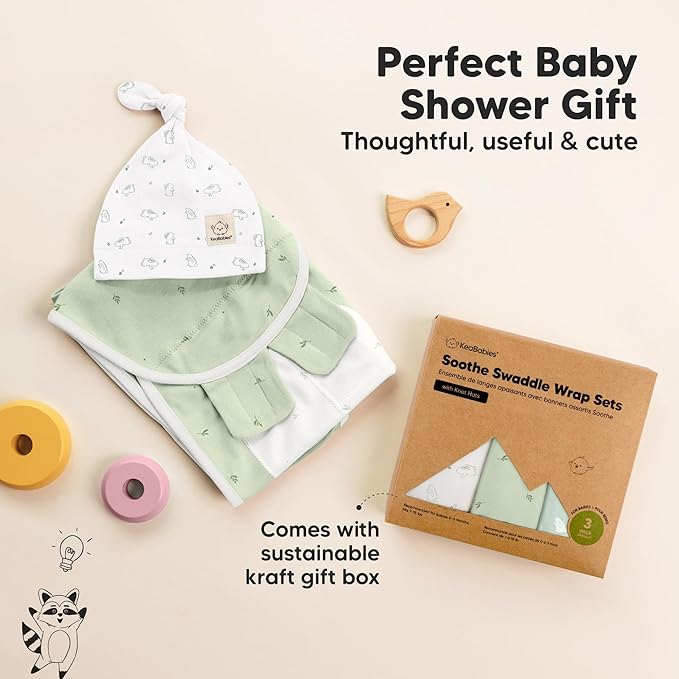 KeaBabies 3-Pack Swaddles for Newborns, Girls, Boys with Hats - Organic Soft Baby Sleep Sacks, Breathable Baby Swaddle 3-6 Months Beanies Set, Premie Infant Sleep Sack 0-3 Months (Bunnies)