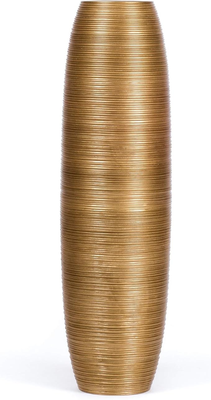 Leewadee Large Gold Home Decor Floor Vase – Wooden 34 inches Tall Farmhouse Decor Flower Holder for Fake Plant and Pampas Grass