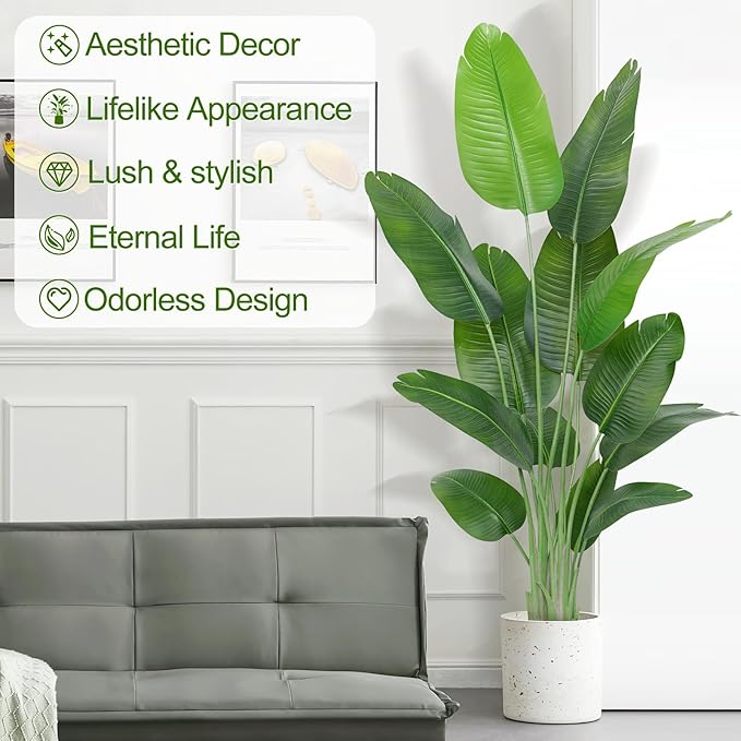 Lifelike Bird of Paradise Artificial Plant,6ft Faux Banana Leaf Tree with 13 Trunks - Perfect Indoor Silk Floor Plant for Home Decor in Living Room, Office, and Bedroom 1Pack