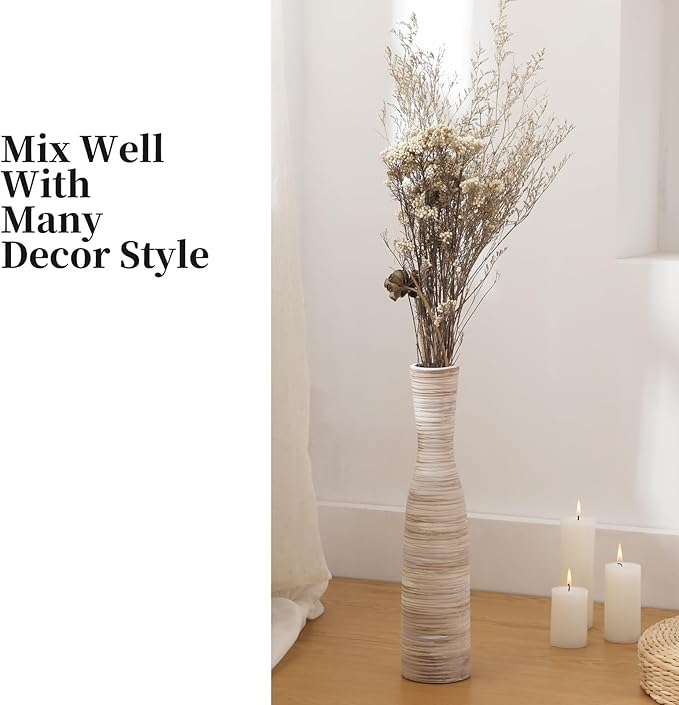 ALMA 17" Tall Floor Vase for Pampas Grass,White Brown Ceramic Centerpiece for Dresser,Skinny Pampas Grass Vessel for Floor,Entryway Table,Fireplace Decor