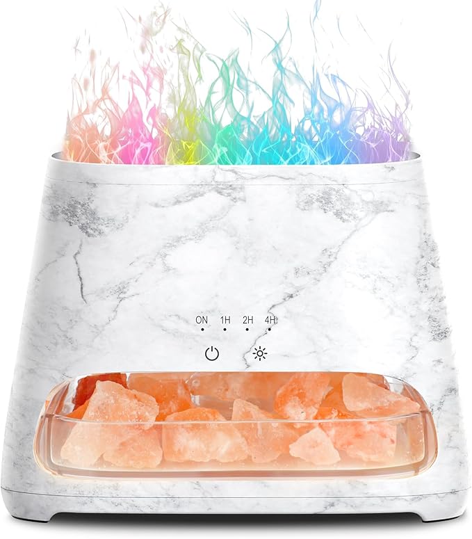 SALKING Colorful Flame Fire Diffuser Humidifier, Himalayan Salt Lamp, 7 Colors Changing Oil Diffuser, Ultra-Quiet Essential Oils Aromatherapy Diffusers for Large Room, Bedroom,150ml (Marble)
