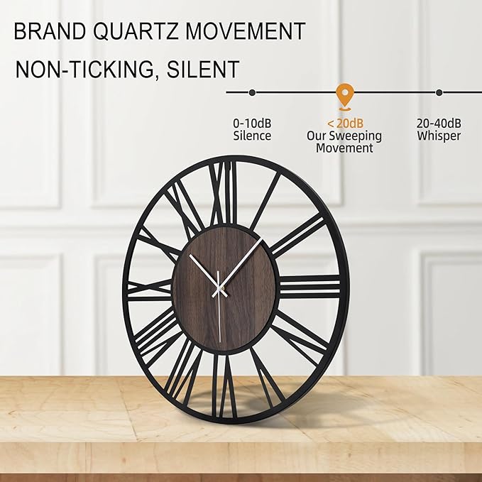 Large Wall Clock for Living Room Decor, 20 Inch Non Ticking Silent, Battery Operated Modern Vintage Oversized Wall Clock for Bedroom Kitchen