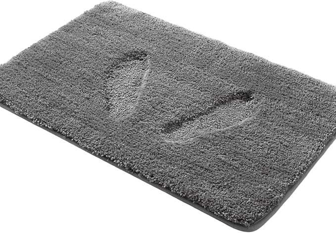 YHF Bathroom Rugs 17" X 24", Extra Thick & Soft Microfiber Shaggy, Machine Washable Bath Mats, Absorbent Bath Rugs, Non-Slip Rubber Backing Bath Mat for Bathroom Floor, Tub and Shower, Grey