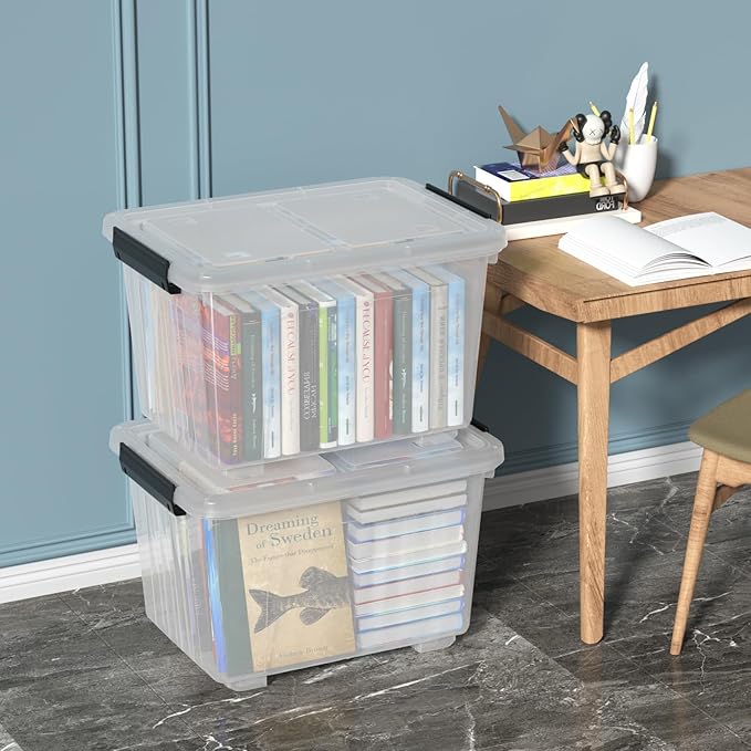 4-Pack 30 L Plastic Storage Box, Large Storage Bin with Wheels