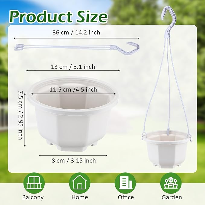 Roshtia 50 Pcs Plastic Hanging Plant Pots with Hooks Flower Pots Baskets Outdoor Hanging Nursery Planter Holder for Home Garden Balcony Porch(Gray White,5.1 inch)