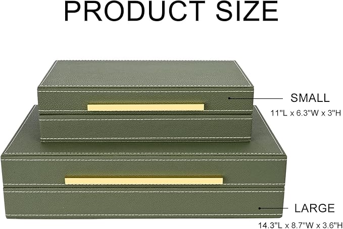 Green Shagreen box Set of 2 Faux Leather Decorative Boxes,Large Nesting Storage Decorative Boxes with Lids for Modern Home Decor Stacking Jewelry Box Organizer