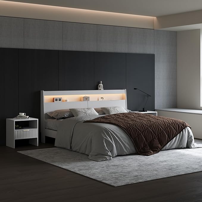 Nightstand with Drawers, Bedside Table with Storage Shelf, Modern Night Stand with Drawer for Bedroom, End Table for Home Living Room Office White