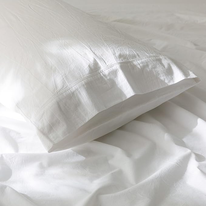 6PS Linen Like Bedding Sheet Sets Off White King Size Cotton Bedding Set Oeko-TEX Standard 100% Washed Cotton Deep Pocket King Size Fitted Sheet Plus Cozy Flat Sheet and 4 Pillowcases