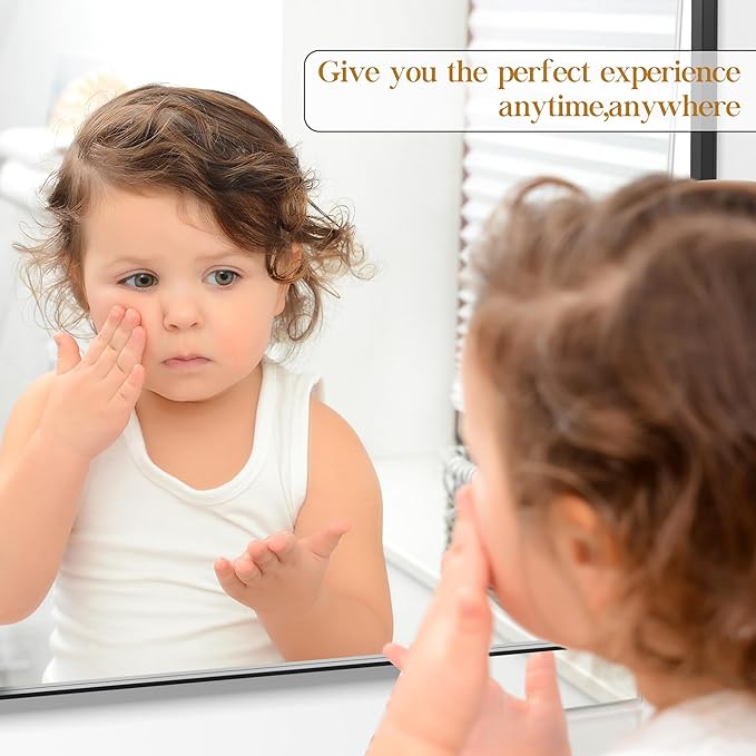 40×30 Black Bathroom Mirror, Rectangular Bathroom Vanity Mirror for Wall with Rounded Corners & Aluminum Alloy Frame, Tempered-Glass, Modern, Farmhouse, Horizontal/Vertical, Entryway, Bedroom