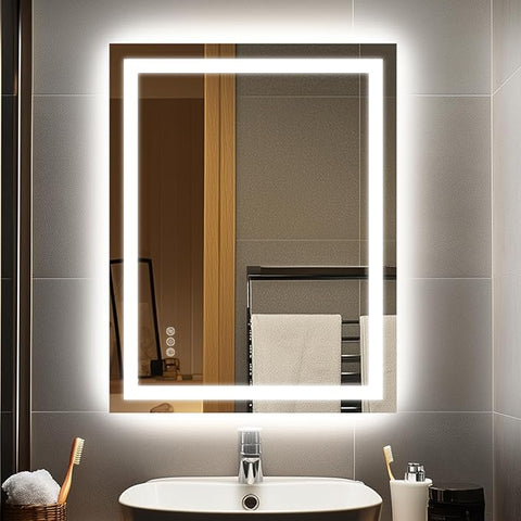 28x36'' LED Bathroom Mirror with Light, Frameless, Dimmable Front & Backlit, Anti-Fog, Distortion Free, Light Memory, Tempered and Shatter-Proof Wall Mounted Vanity Silver Coating Mirror