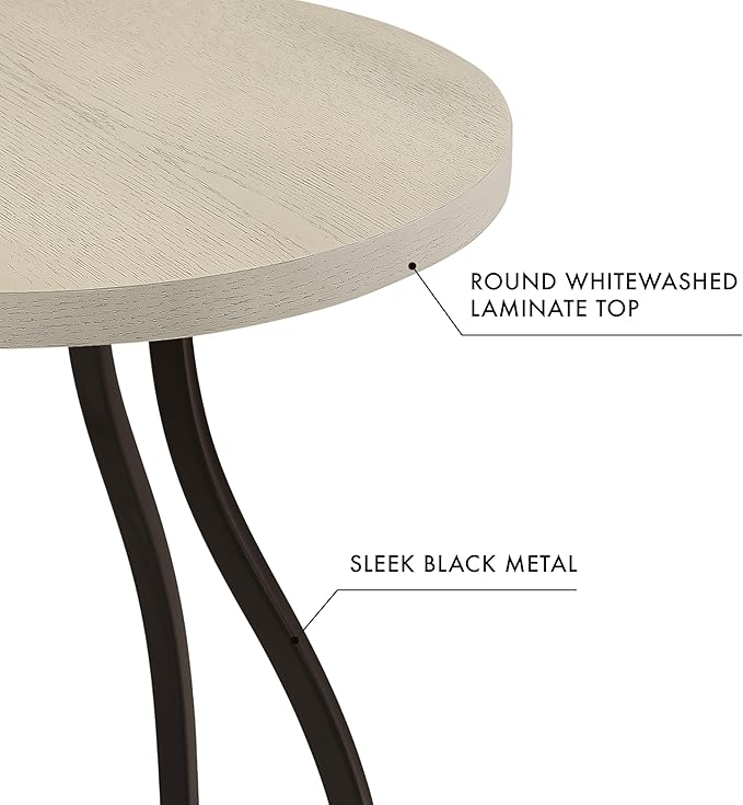 HomePop Lindsay Round Accent Table with Metal Base - White Wash