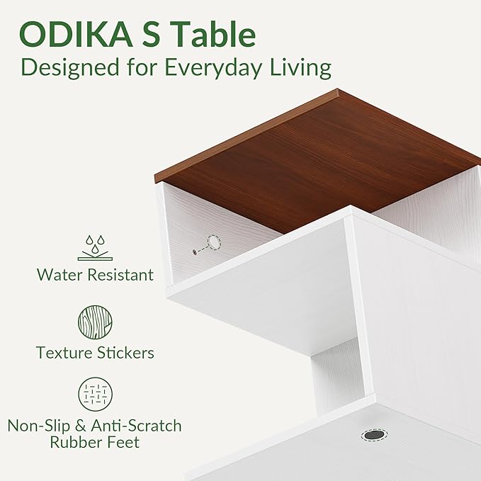 Tokyo S Flip Minimalist 3 Tier End Table - Minimalist 3-Tier Wood Nightstand for Small Spaces with Open Storage - Japanese-Inspired Bedside Table for Bedroom (Reverse, Walnut&White)