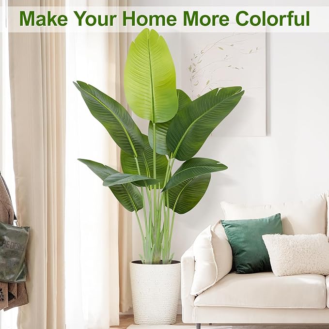 Lifelike Bird of Paradise Artificial Plant,4ft Faux Banana Leaf Tree with 9 Trunks - Perfect Indoor Silk Floor Plant for Home Decor in Living Room, Office, and Bedroom (Set of 2)