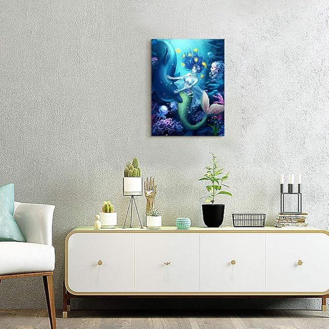 DZRWUBHS Canvas Wall Art for bathroom Wall Decor for living room Modern Family bedroom canvas art kitchen Mermaid Pictures Artwork Wall paintings Ready to hang Home Decorations 12" x 16" inch
