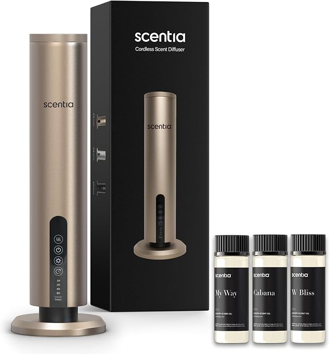 Max Diffuser for Home – Waterless Scent Diffuser with Wireless Control & Programmable Settings | Covers 1500 Sq Ft | Cold-Air Technology | Gold | Hotel Oils Included
