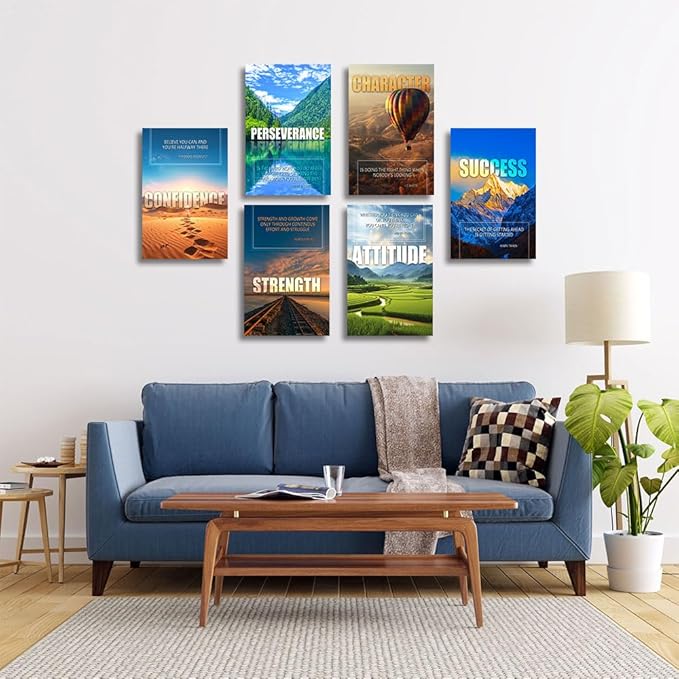 Inspirational Quotes Wall Art，Motivational Wall Art Decoration Painting, landscape Canvas Wall Art， Suitable for Library, Office， Living Room,Home Deco,Tabletop/Hanging,| 6-pack(38x 58 cm) framed 1