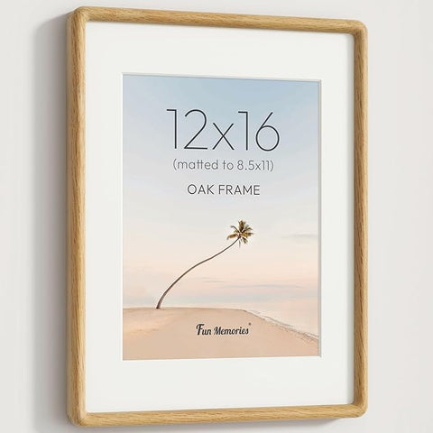 12x16 Picture Frame, Solid OAK Wood Frame with Real Glass, Hard Wood 12 by 16 Photo Frame for Wall & Tabletop Display, 12x16 Picture Frame Matted to 8.5x11, Natural OAK Color