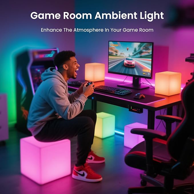 LOFTEK 7-inch LED Cube Night Lights: Rechargeable RGB 16 Colors Changing Light with Remote Control, IP65 Waterproof Table Lamp Night Light for Home Bedroom Kids Room