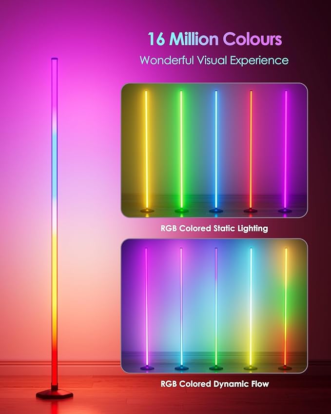 2PCS RGB+W Corner Floor Lamp, 65" Color Changing 24V LED Floor Lamp with Cool White Bluetooth APP Remote Control Music Sync Modern Stand Lamp 16 Million DIY Colors for Living Room Bedroom
