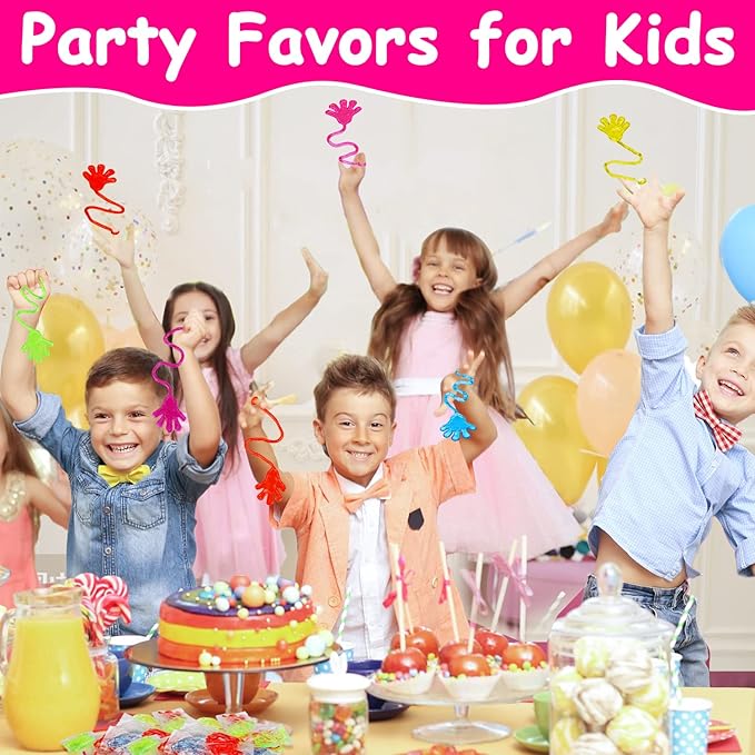 100PCS Glitter Sticky Hands Party Favors for Kids 4-8 8-12 Birthday Supplies Halloween Goodie Bag Stuffers Classroom Treasure Box Carnival Prizes Bulk Treat Trinkets Pinata Stuff Mini Stretchy Toys