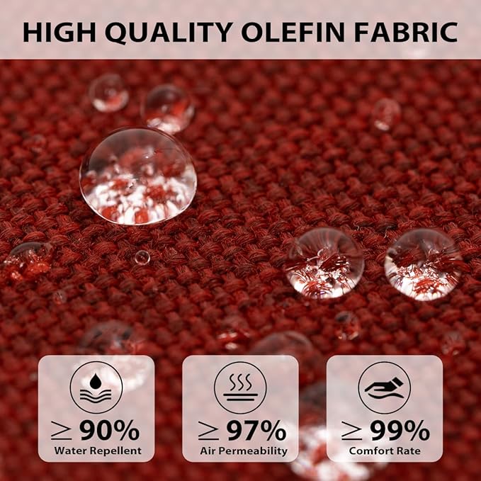 Sundale Outdoor Olefin Deep Seat Cushion, Patio Chair Cushion and Pillow, Water-Resistant Sectional Sofa Pad with Straps Red, 24 x 24 x 4 Inches