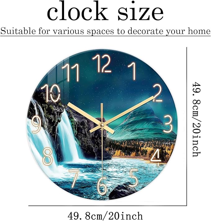 XNM 20 Inch Teal Big Clock for Wall Living Room Decor Battery Powered Waterfall Wall Clock Modern Round Silent Clock for Wall
