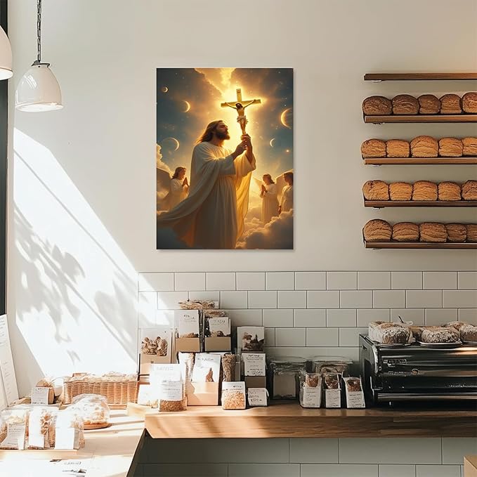 Christian Wall Art Print, Religious Scripture Biblical Decor, Faith-Based Inspirational Landscape with Cross, Digital Printed Canvas Poster for Church, Home Chapel, Prayer Room Decor