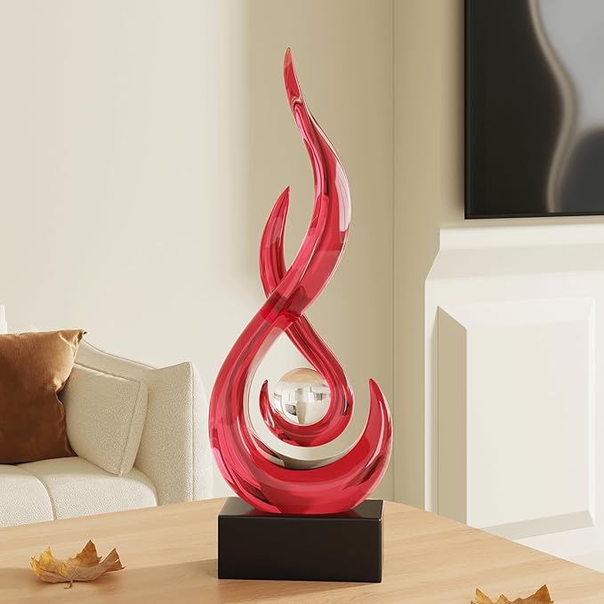Red Decor Modern Flame Statue Home Decorations for Living Room, 11.8" H Shelf Decor Accents, Abstract Art Resin Sculpture for Dining Room Office Coffee Table Centerpiece