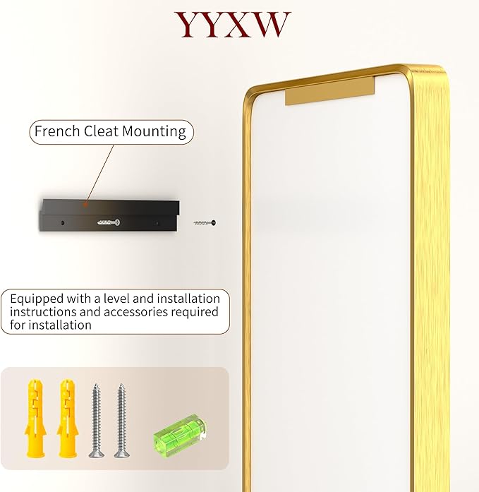 Gold Metal Frame Wall Mount Bathroom Mirror, 22 x 32 Inch Rectangular Round Mirror, Matte Black Vanity Mirror, Farmhouse Style, Hang Horizontally or Vertically