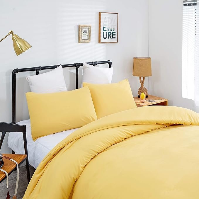 Pureant Yellow Comforter Set Queen Size Light Yellow Bedding Comforter Sets Cotton Women Men Solid Bright Color Quilt Blankets Soft Luxury Fresh Queen Comforter Breathable