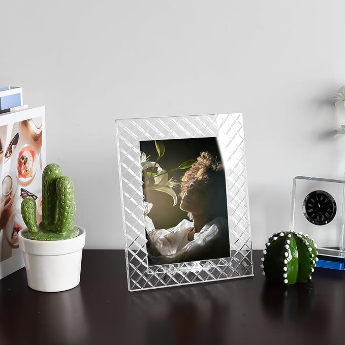 5''x 7'' Crystal Picture Frame for Wedding, Elegant Photo Frame for Home & Office Decor, Decorative Design for Tabletop Display, Includes Luxury Gift Box (5x7Inch)
