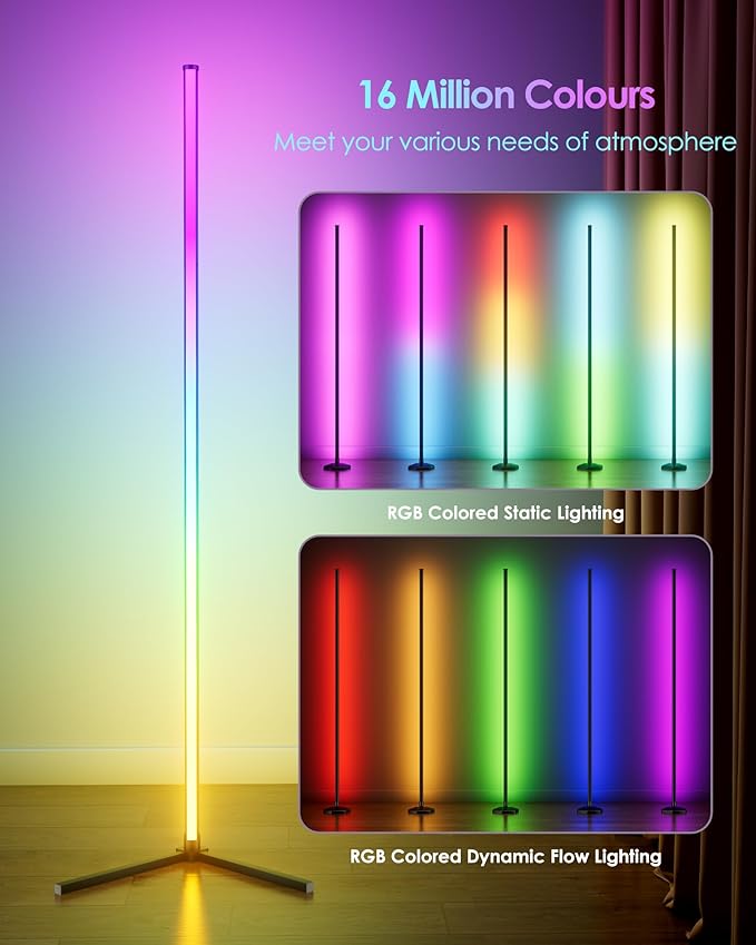 KFM Corner Floor Lamp, 65" Smart RGB LED Corner Lamp with App & Remote Control, 16M Colors,300+ Modes, Music Sync & Timer, Modern Mood Light for Living Room, Gaming Room & Bedroom