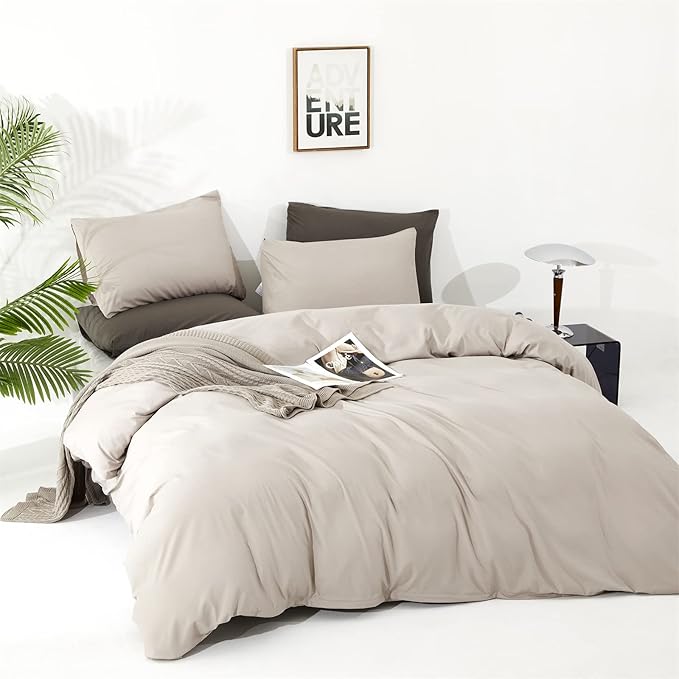 CLOTHKNOW Light Khaki King Size Comforter Set 3Pcs Oatmeal Bedding Comforter Sets Soft Tan Comforter Beige Khaki Comforter with 2 x Pillow Cases