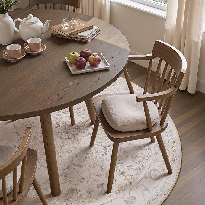 PADOOR-Vintage 6FT Round Rug-Rugs for Living Room-Soft Beige Circle Rug-Machine Washable Rugs for Bedroom-Non Slip Carpet-Rug for Dining Room Living Room Bedside Office