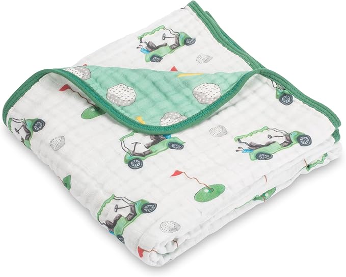 LollyBanks Muslin Baby Blanket 100% Organic Cotton, Muslin Quilt Lightweight, Toddler Blanket for Boys and Girls, 6 Layers Baby Blankets 47"x 47", Soft Nursery Receiving Blankets (Golf Print)
