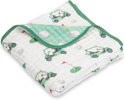 LollyBanks Muslin Baby Blanket 100% Organic Cotton, Muslin Quilt Lightweight, Toddler Blanket for Boys and Girls, 6 Layers Baby Blankets 47"x 47", Soft Nursery Receiving Blankets (Golf Print)