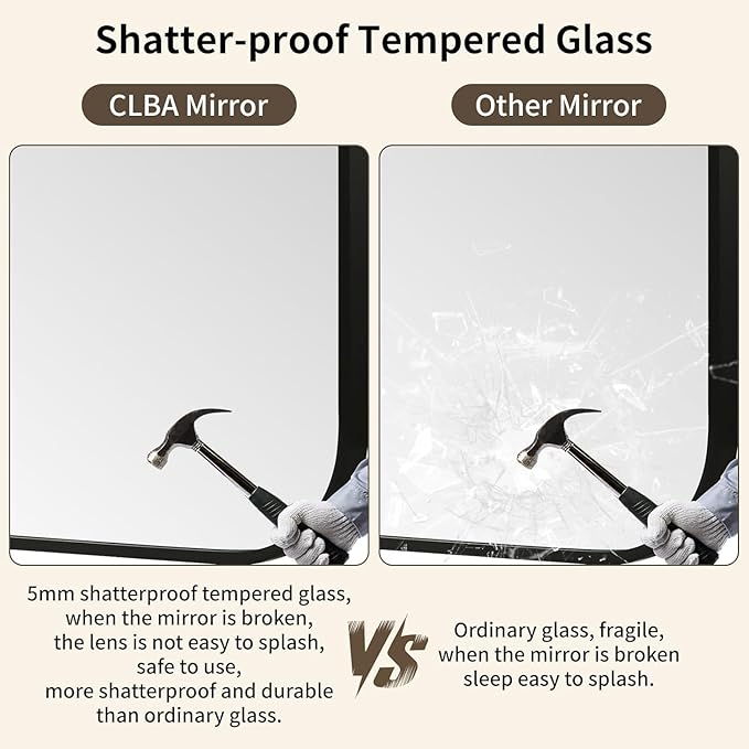 Black Bathroom Mirror, 22x30 Inch Aluminum Frame Rectangle Mirror, Anti-Rust, Tempered Glass, Wall Mirror for Over Sink, Vanity, Bedroom, Entryway, Horizontal/Vertical