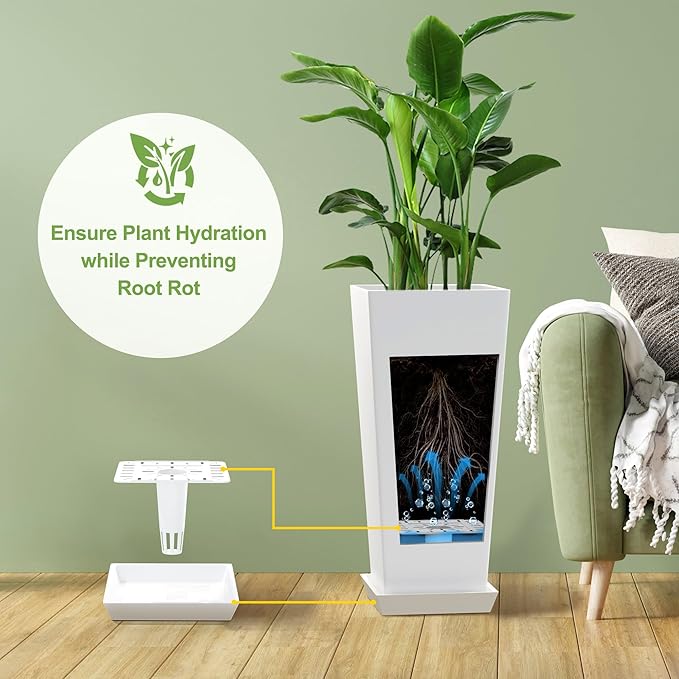Elevens Set of 2 Tall Outdoor Planters 24 Inch, Large Planters for Indoor Outdoor Plants, Tapered Square Flower Pots with Tray for Patio,White