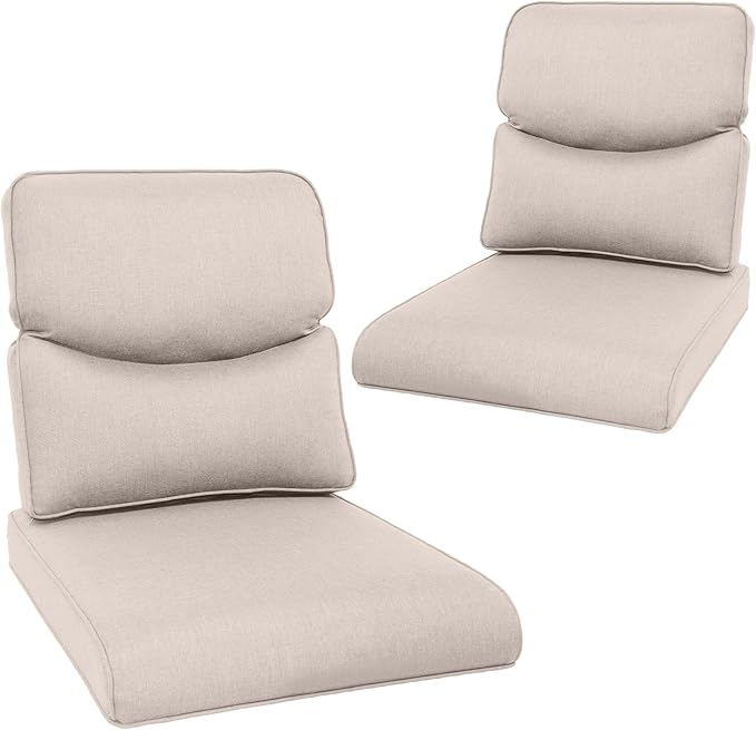 Outdoor Chair Cushions Set of 2-22 x 25 Inch Fade Resistant Patio Chair Cushions Outdoor Seat Cushions for Patio Furniture Chair Sofa Couch-Beige