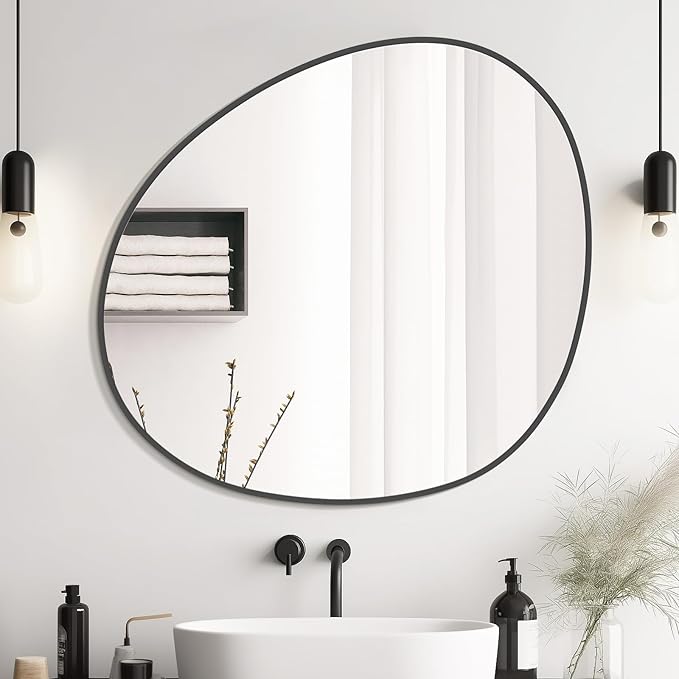 WallBeyond Asymmetrical Mirror, Irregular Wall Mirror, Abstract Wall Mirrors Decorative for Bedroom Living Room Entryway Hall, Unique Wall Mirror 28" H x 26" W, Black