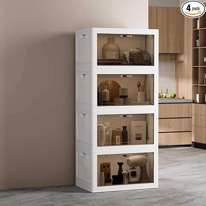 JOYMOOP Closet Organizers and Storage – 198 Qt Stackable Collapsible Storage Bins with Lid, 3-Pack Set – Ideal for Home Organization