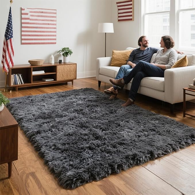 Grey Fluffy 9x12 Area Rug for Living Room, Plush Shag Rugs for Bedroom, Large Soft Furry Carpets for Kids Room, Modern Indoor Nursery Carpet for Classroom Dorm Cozy Comfy Home Decor