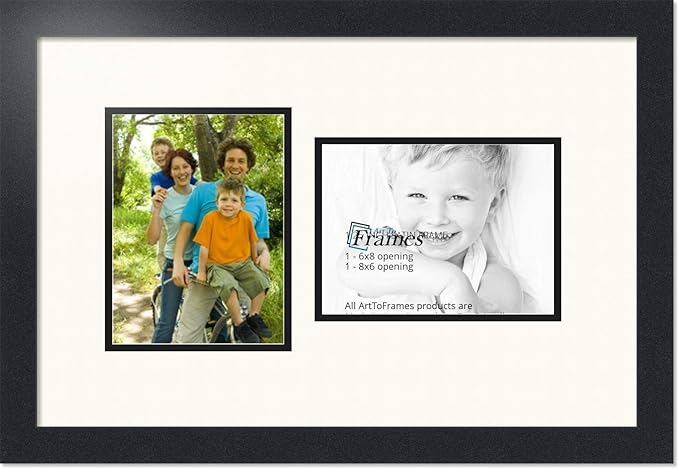 ArtToFrames Collage Photo Frame Double Mat with 2 - 6x8 Openings and Satin Black Frame