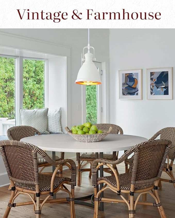 White Pendant Lights Kitchen Island 3 Pack, Vintage Pendant Light, 6.5’’ Farmhouse Pendant Light Fixtures, Adjustable Height, Pendant Lighting for Dining Room, Living Room, Sink, Bar