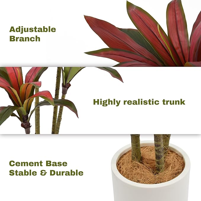 Artificial Dracaena Tree 5ft(60in) Tall Large Faux Silk Plants with Realistic Trunks and Red Leaves, Fake Floor Potted Artificial Plants for Home Office Indoor Decor (5feet,1Pack)