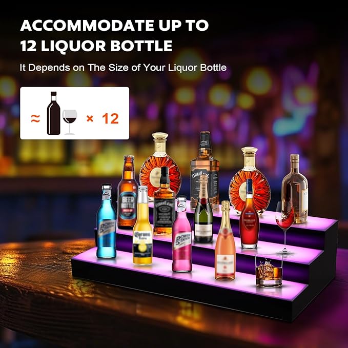 GCCSJ LED Lighted Liquor Bottle Display, RF Remote LED Liquor Shelves with 16 Static Colors,Home Bar Liquor Bottle Accessories Acrylic Shelf, 3 Tiers 16 Inch